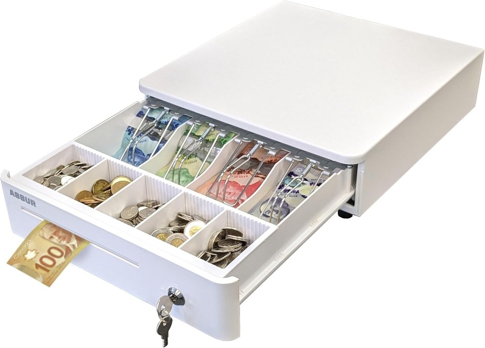 ASSUR 13″ White POS Cash Register Drawer 4 Bill 5 Coin Canadian Tray