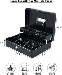 Compact Key Lock Cash Box with 5 Coin Slots & Bill Organizer – Travel-Friendly