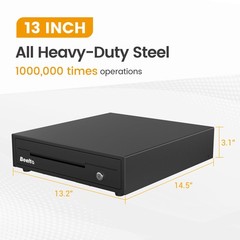 Beelta 13″ Cash Rigister Drawer for Small Business, 4 Bill/5 Coin with Check Slo