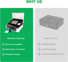 Cash Box with Lock and Tray, with Tracking & Dual Lock System,Money Box for Cash