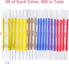 300 Assorted Currency Strap Bands – Self-Sealing Money Bundles, 7.5×1.25 Inches