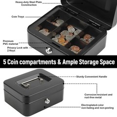 Cash Box with Lock Key and Money Tray Large Money Box for Cash Metal Lock Box