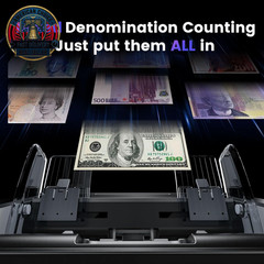 Mixed Denomination Money Counter with Counterfeit Detection, Touch Screen, and 2