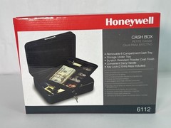 Honeywell 6112 Steel Cash Box 1 Bill & 5 Coin Slots 2 Keys Handle 9.8″ X 7.3″