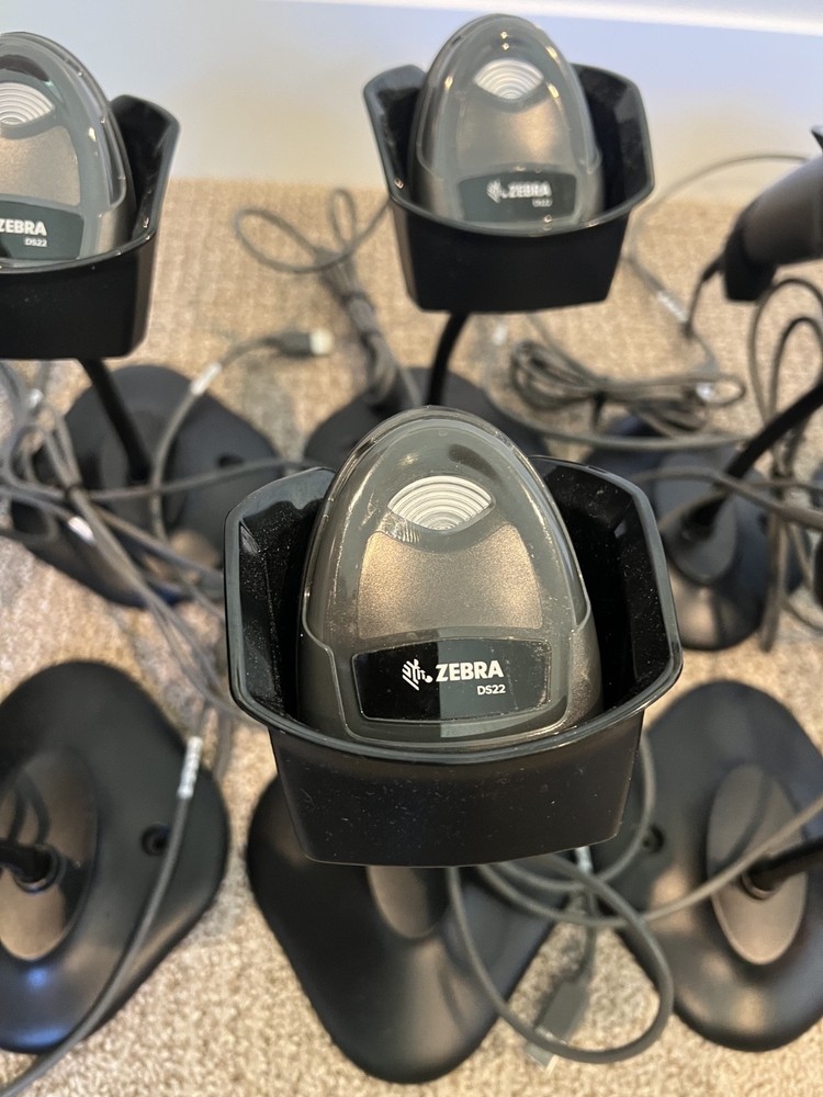 Zebra DS22 Laser Barcode Scanner Lot of 10 with Cords and Docks Tested Working