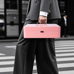 Cash Box Money Tray Key Push Button Lock Safe XL 11.8×9.45×3.54 Inch Pink