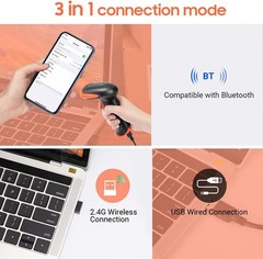 Wireless 2D QR Barcode Scanner with Stand, 3 in 1 Compatible with Blueto…