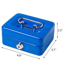 Mini Metal Cash Box With Lock Slot Coin Piggy Bank 4.9×3.7×2.3 Inch Blue