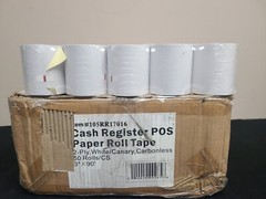 (50/Case) 3″ x 90′ Bulk White Carbonless 2-Ply Cash Register POS Paper Roll Tape