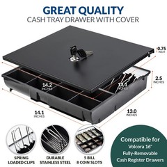 Volcora Cash Drawer Tray with Locking Cover – 14.1 x 13 x 2.5 Inch Metal Cash…