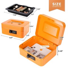 Cash Box with Money Tray and Combination Lock Metal Money Box Change Lock Box…