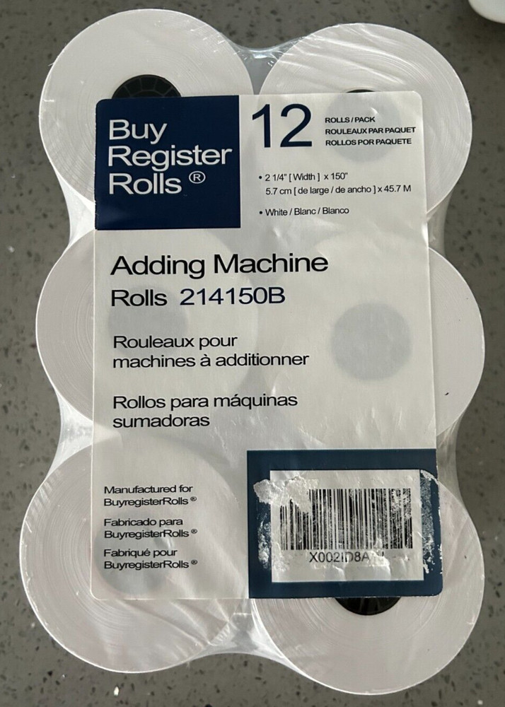BuyRegisterRolls (12 Rolls) Adding Machine Rolls 2 1/4″ X 150ft White Paper OB
