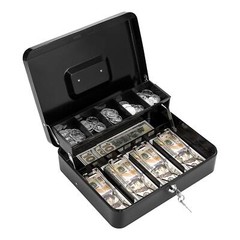Cash Box with Lock Key and Money Tray Large Money Box for Cash Register Metal…