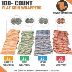 252 Pcs Coin Wrappers with 4 Coin Sorter Tubes Funnels Coin Counter Stacking