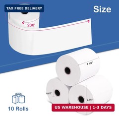(10 Rolls) 3 1/8 X 230 Thermal Paper Receipt Rolls Fits All Clover Pos/Cash Sale