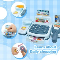 Kids Supermarket Cash Register Toy – Electronic Shopping Play Set with Lights