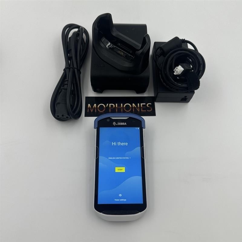Zebra TC52 TC520 Handheld – Reset w/ Battery & Charger – Black – White & Blue