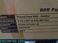 QTY=100: 3-1/8″x230′ Thermal Paper Rolls-Coreless, BRR Paper BRR318230