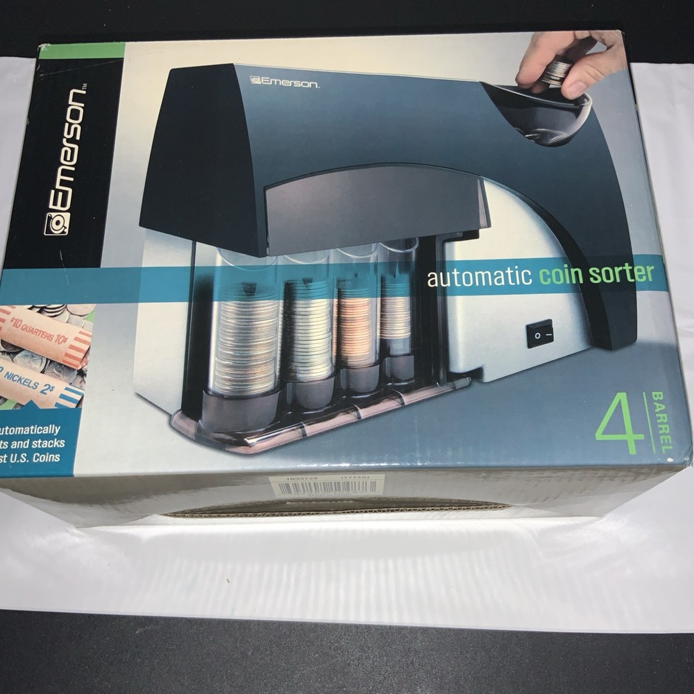 New Emerson Automatic Coin Sorter 4 Barrel Asst. Coin Wrappers Included NIB