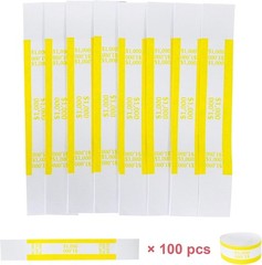 ABA Standard Yellow Money Bands – 100 Self-Adhesive Bill Wrappers, 7.5×1.15″