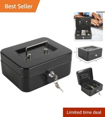 Versatile Locking Cash Box – Medium Size, Removable Tray, Key Access, Black