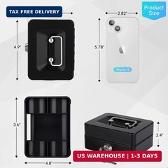 Mini Cash Box with Slot Small Cash Box with Money Tray and Key Lock, Metal Lock