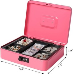 Pink Metal Cash Box with Combination Lock – Safety and Style Combined