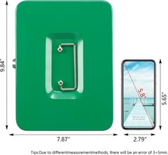 Large Green Lock Box with Money Tray 9.84×7.87×3.54 inch Metal Safe Cash Box
