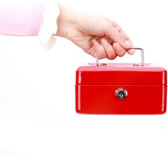 Cash Box with Money Tray, Small Money Box with Key Lock, 6″ X 4 4/5″ X 3″, Red