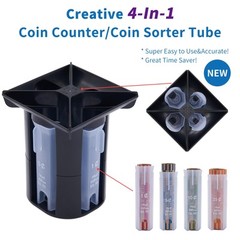 4-in-1 Coin Counter and Sorter Tube Set with Holder,Piggy Bank Penny Nickel D…