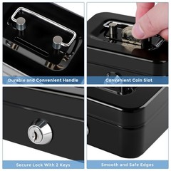 Cash Box with Lock Small Cute Money Slot Mini-Black, Black-Mini