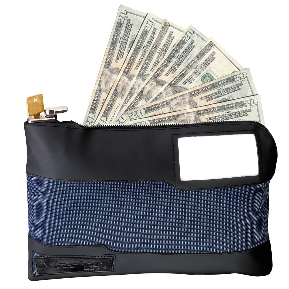 Locking Zippered BANK MONEY BAG 2 Keys BLUE cash Night Deposit MASTER LOCK 7120D