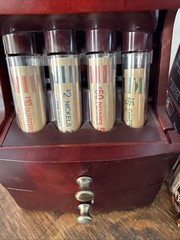 MAGNIF Deluxe Coin Sorter Wood CLASSIC CHERRY Lid Tubes Drawers/2 Boxes Wrappers