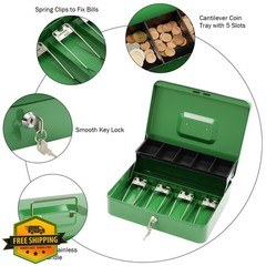 Goehiaul Green Metal Cash Box Lock Tray