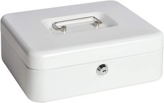 Locking Large Metal Cash Box with Money Tray, Lock Box, White