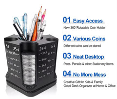 2-in-1 Rotatable Coin Counter & Sorter with Pen Holder Desk Organizer