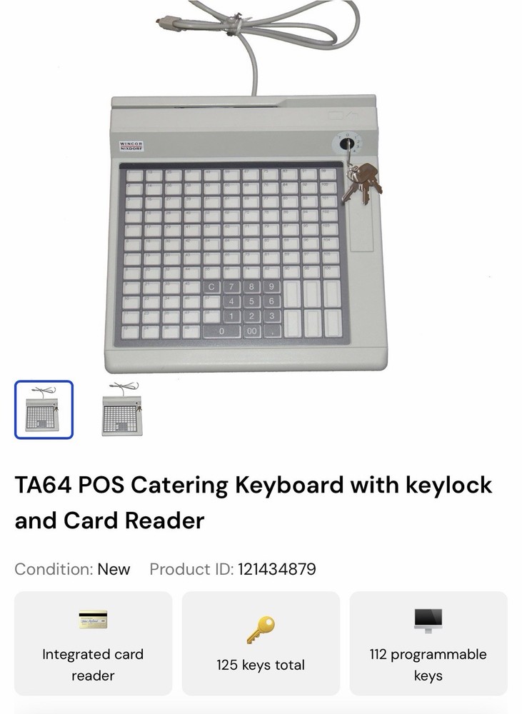Wincor Nixdorf TA64 POS Keyboard w/ Integrated Card Reader, Key Lock, Wired