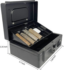 Cash Box with Lock, with Tracking & Dual Lock System,Money Box with Cash Tray, L