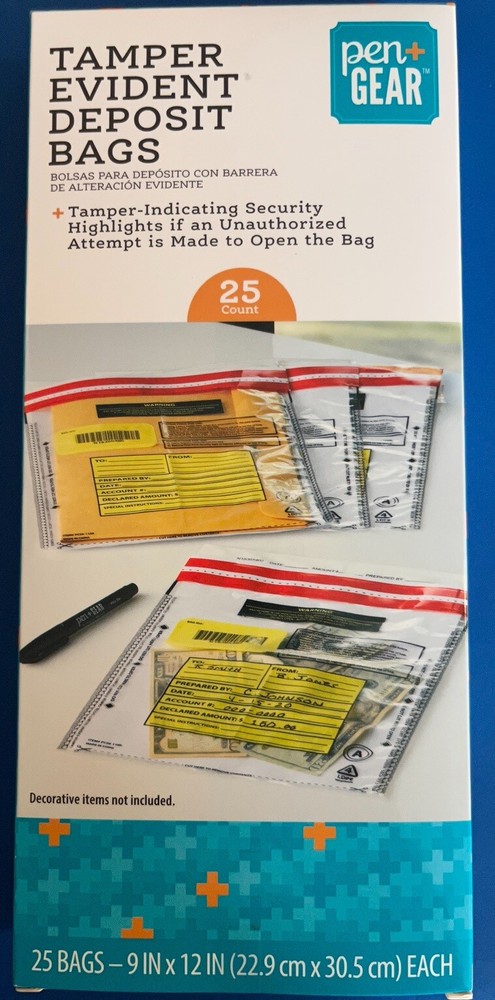 TAMPER EVIDENT DEPOSIT BAGS 25 Pack 9×12 Tamper Indicating Bags – New In Box