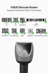 1D 2D Barcode Scanner Wireless Bluetooth QR Code Gun Read Screen Smart Base