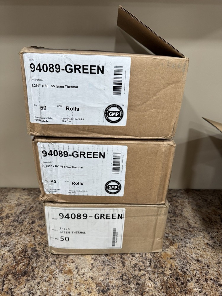 Green Thermal Paper 2.250 x 80’ 55 Gram Thermal 50 Rolls
