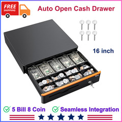 Tera 16 inch Auto Open Cash Drawer With Heavy Duty Insert Tray 5 Bill 8 Coin