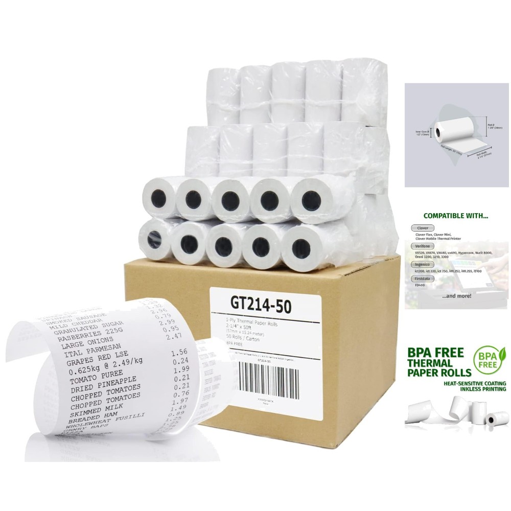 Efficient Thermal Paper Rolls 50 Count 2-1/4″ x 50′ – Inkless & Reliable Prints
