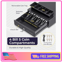 Volcora 13″ Electronic Cash Register Drawer for POS System, 4 Bill 5 Coin Tray