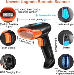 Lot of 5 Wireless Bluetooth Barcode Scanner 2D QR 1D Handheld CMOS Reader POS