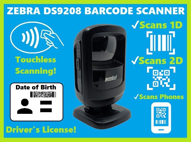 Zebra DS9208 Driver’s License Barcode Scanner, 2D, 1D, PDF417, QR Codes, USB!🔥⭐