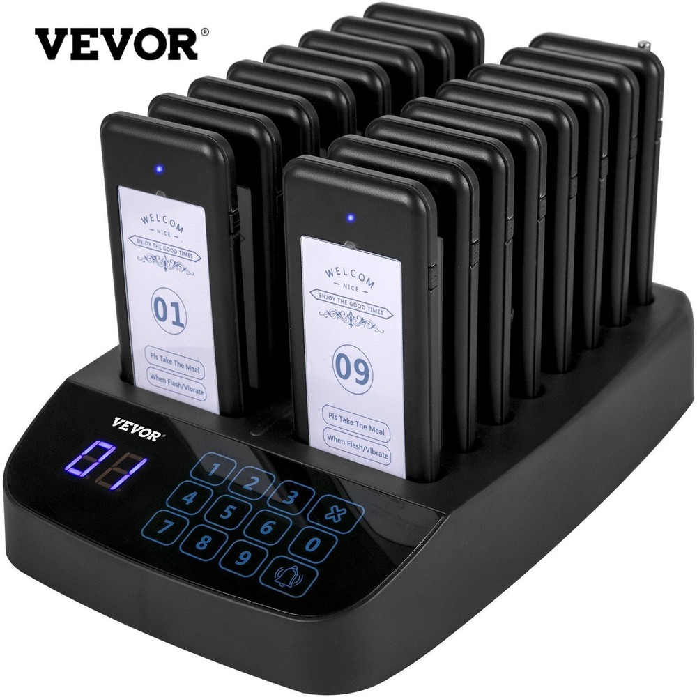 Wireless Alert System 16 Pagers 98 Beepers Touch Keypad Vibration Flash Tone