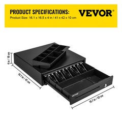 SucceBuy 16″ Cash Register Drawer POS System 12V 5 Bill 8 Coin Trays 2 Keys