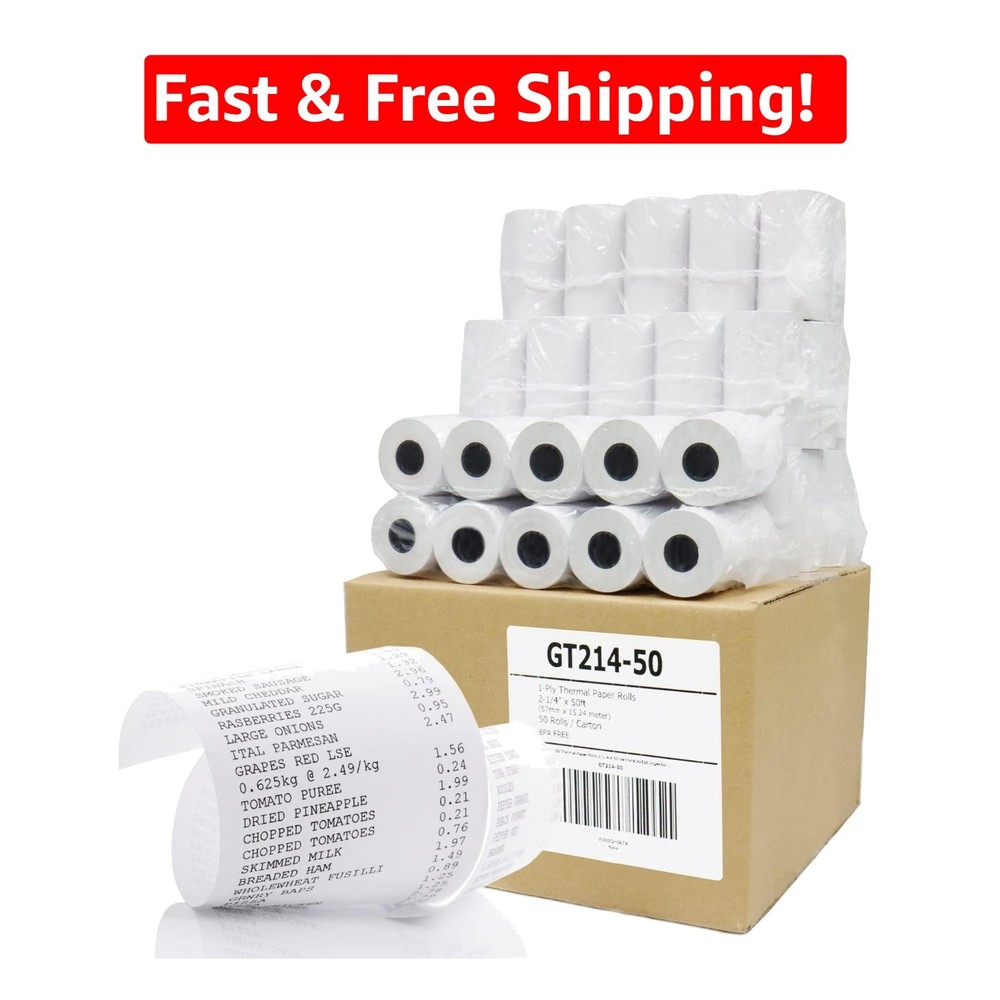 Eco-Friendly Thermal Paper 2-1/4″ x 50′ – 50 Rolls Shrink-Wrapped for Protection