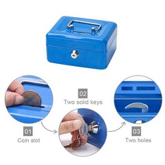 Small Money Box with Key Lock 6″ Cash Box with Money Tray for Kids Blue